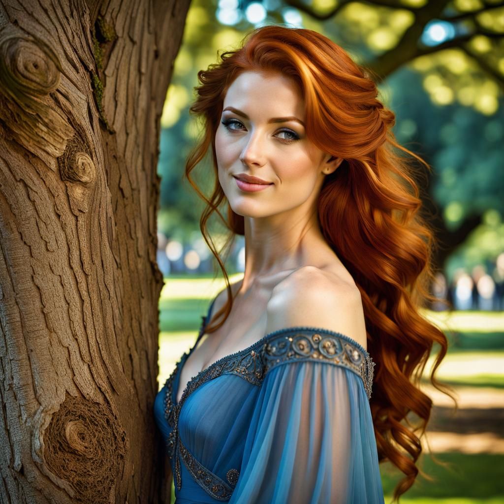 Renaissance Portrait of a Redhead in a Park