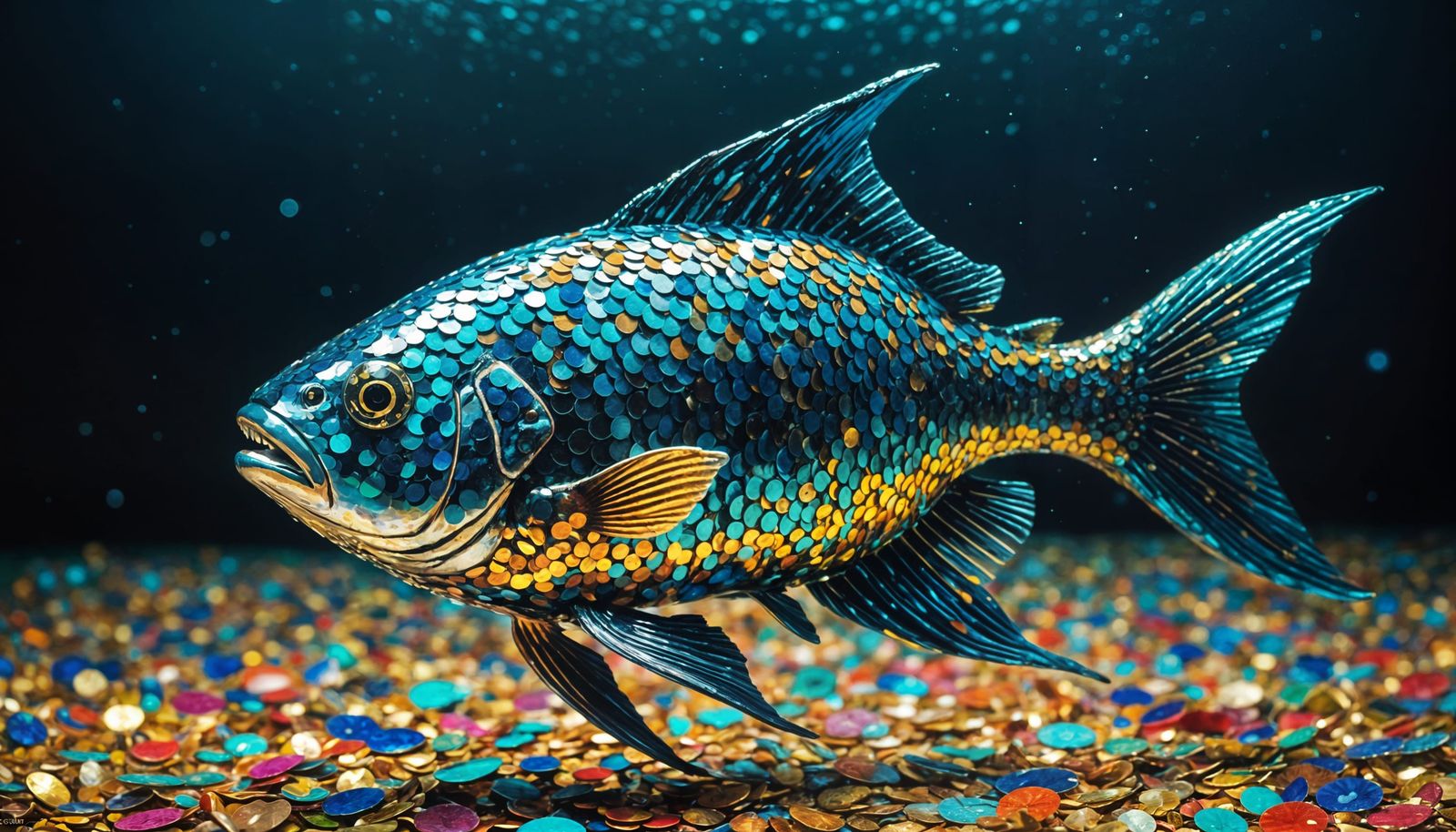 Vibrant Sequin Fish Masterpiece in Hyperrealistic Aquarium S...
