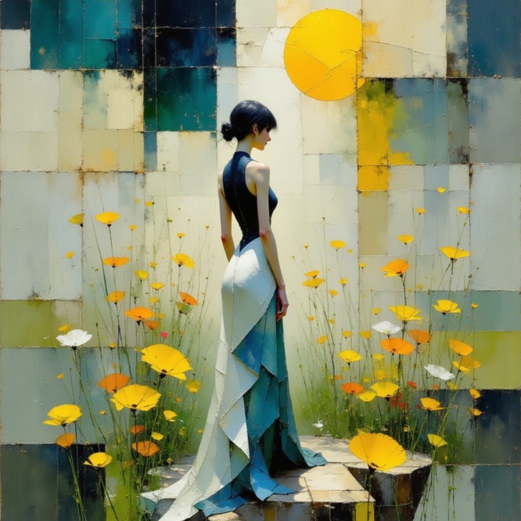 Ethereal Figure on Misty Cliff: Abstract Landscape