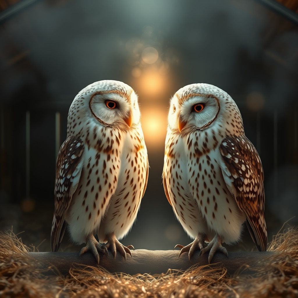 Affectionate Owls Create Luminous Light in Barn
