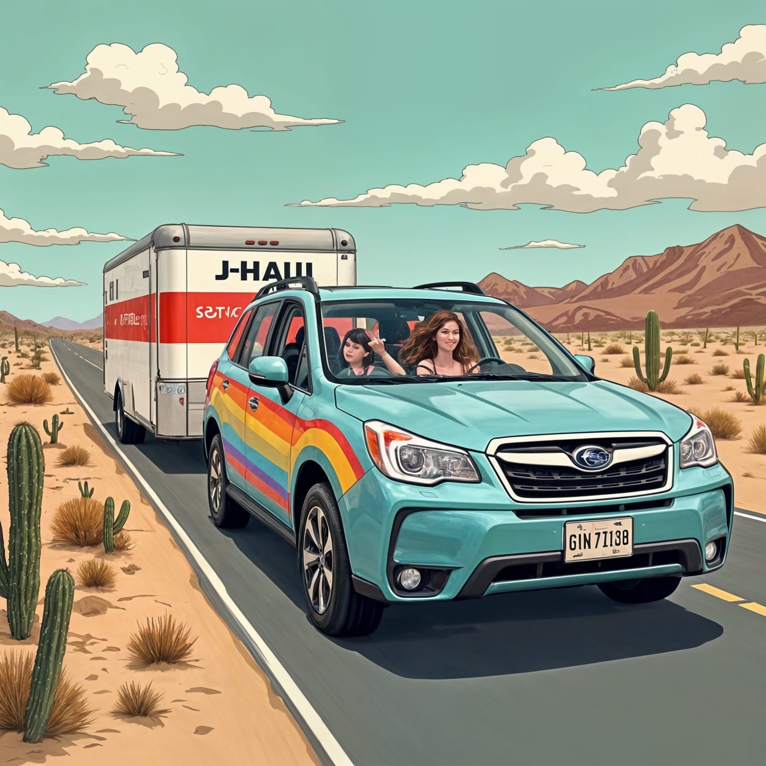 Desert Road Trip in Pop Art Style