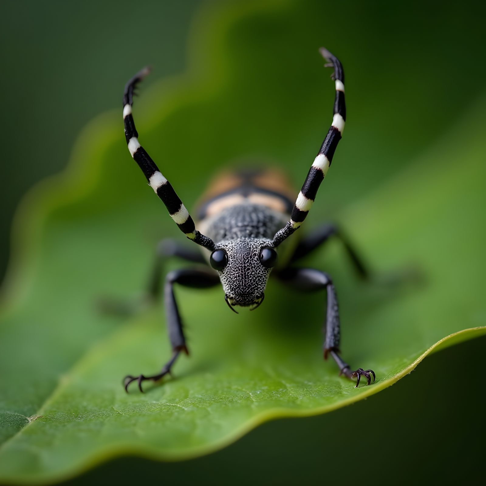 A Close-Up of a Black and White Asian Longhorned Beetle