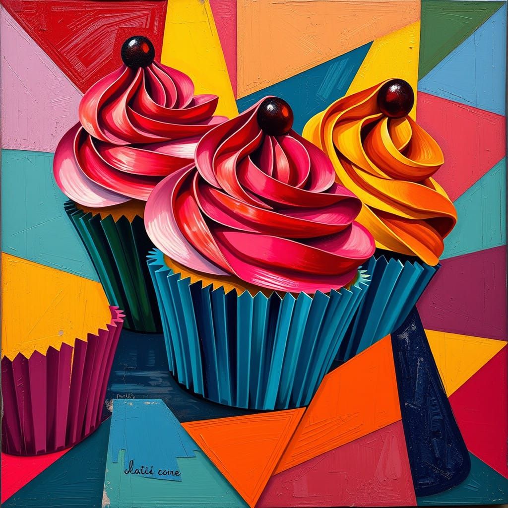 Cubist Cupcakes in Vibrant Art Deco Style