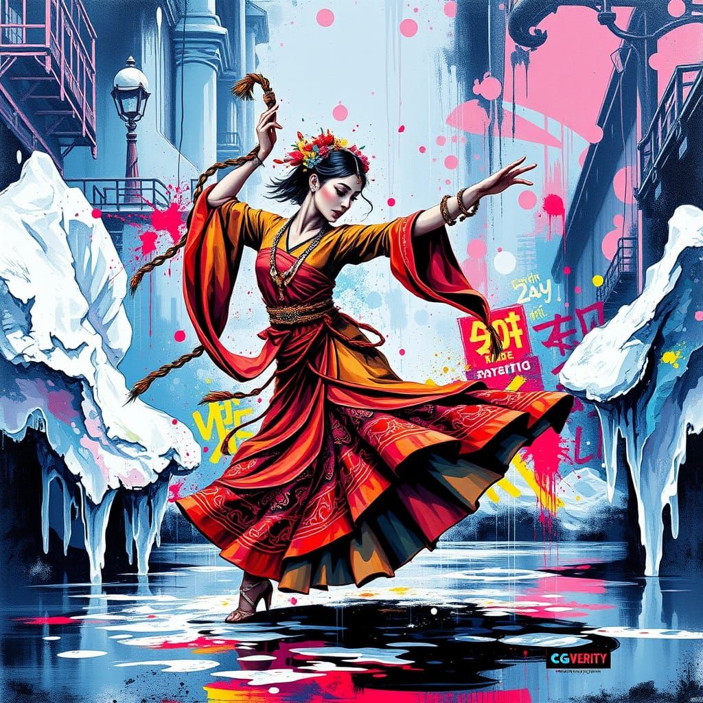 Oriental Dancer in Melting Ice, Graffiti Art