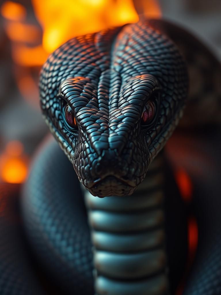 Human King Cobra Hybrid with Magma Background
