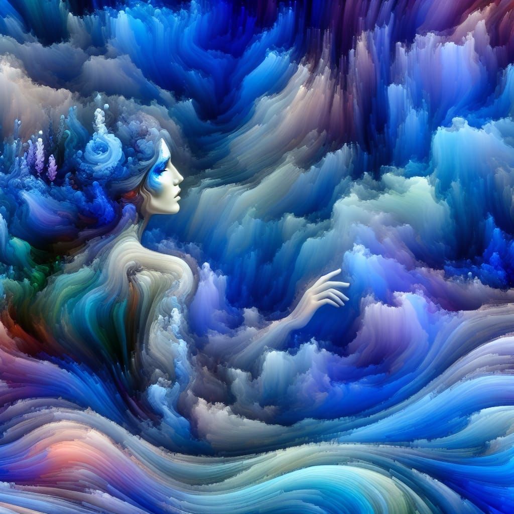 Lady of Blue Elegance in Cyberpunk Aesthetic