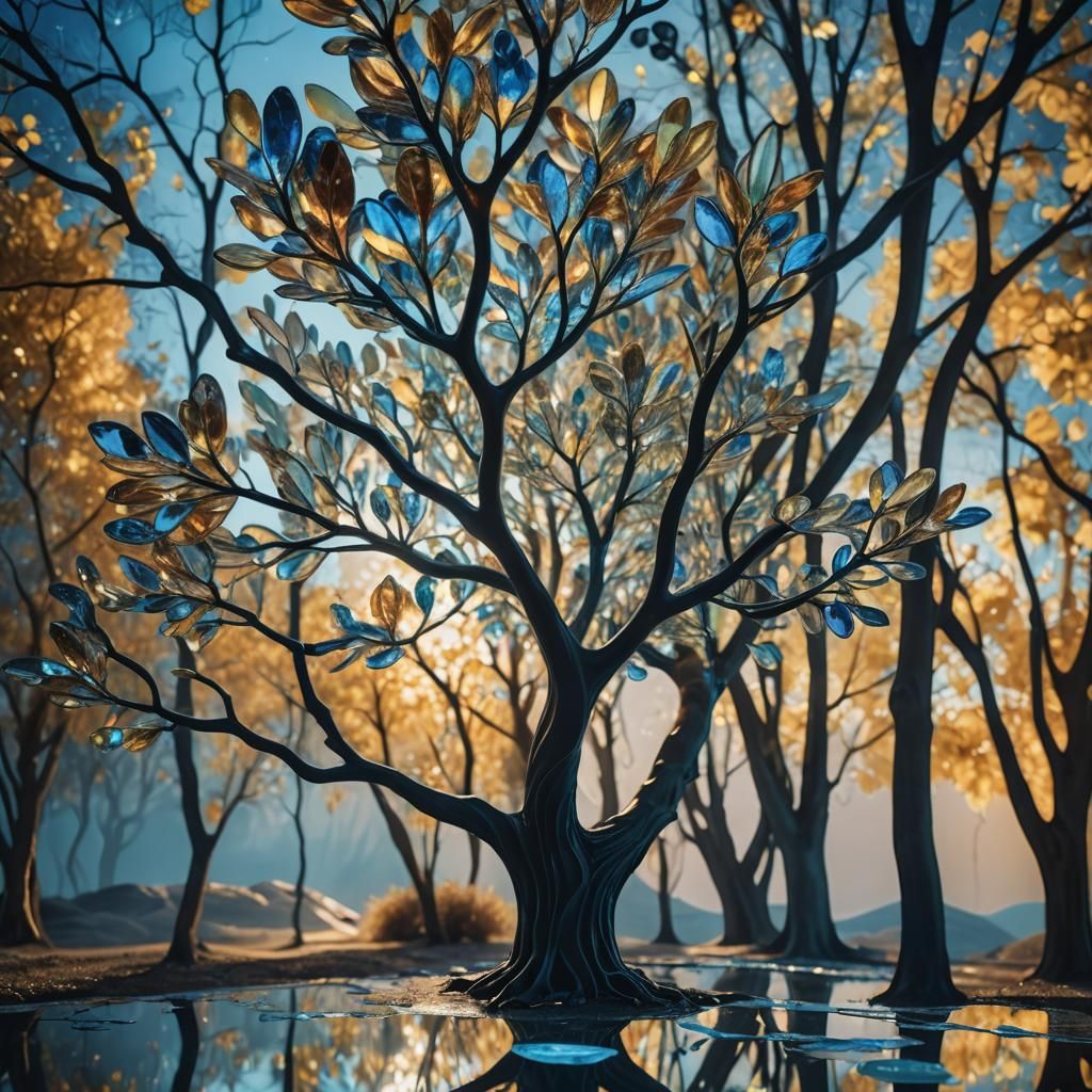 Glass Tree on Alien Planet in Surreal Style