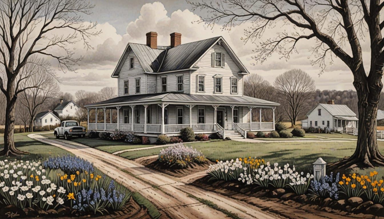 Rustic Hillside Homestead in Springtime
