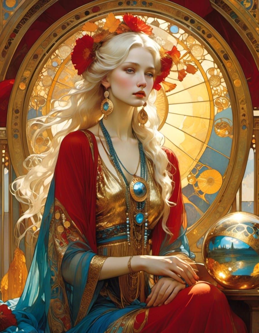 <lora:Art Nouveau:1.0> portrait Insanely Detailed gold and r...