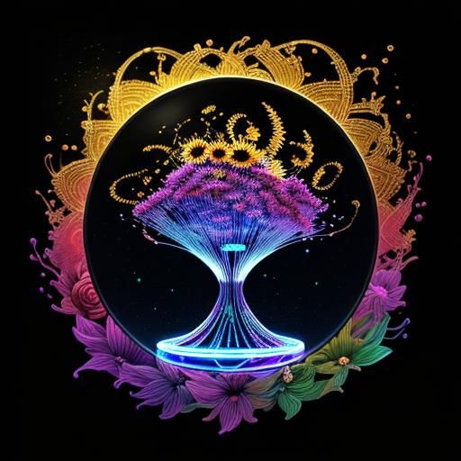 3D Abstract Mandala in Metallic Neon Style