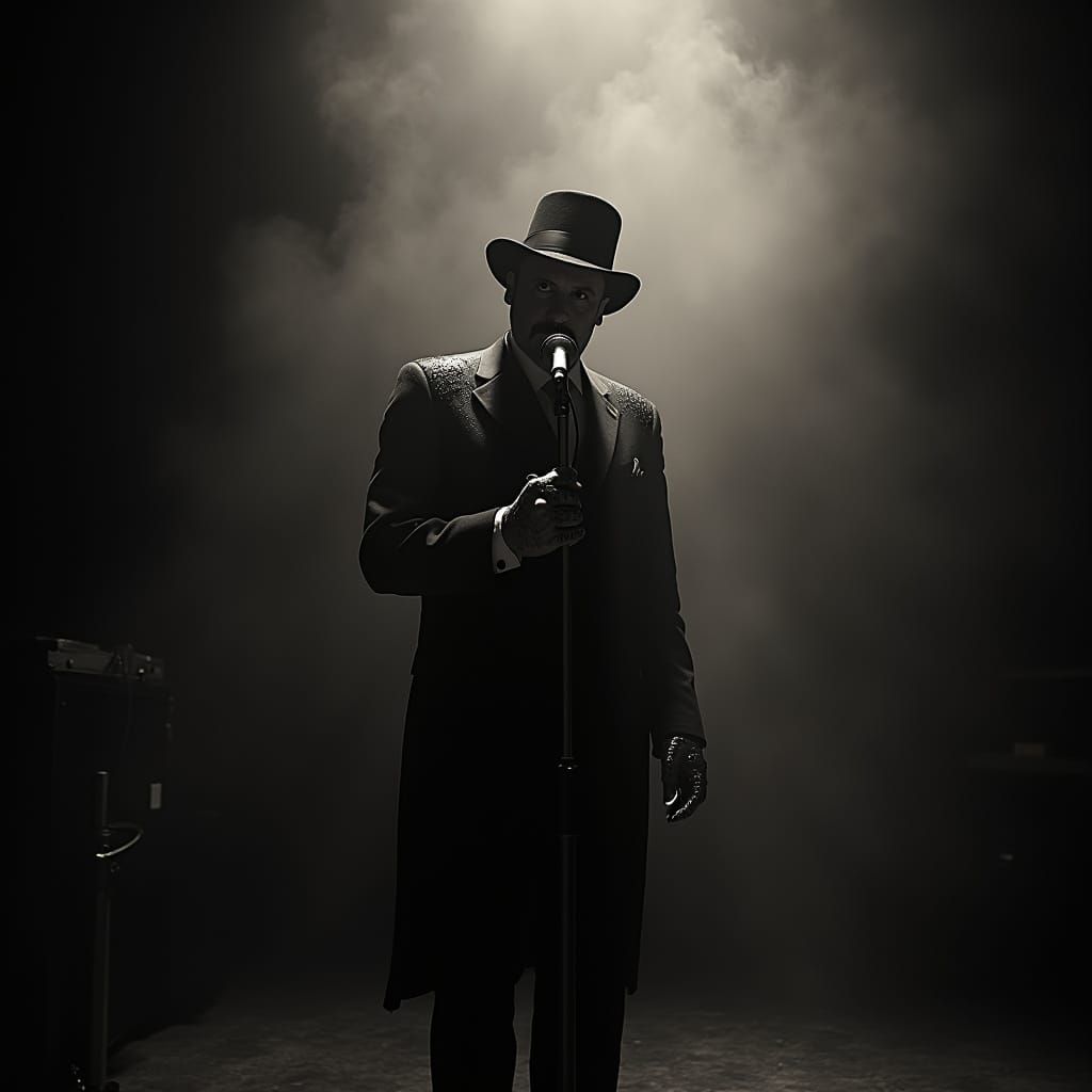 A Cabaret Artist Performs in a Smoky, Black-and-White Atmosp...