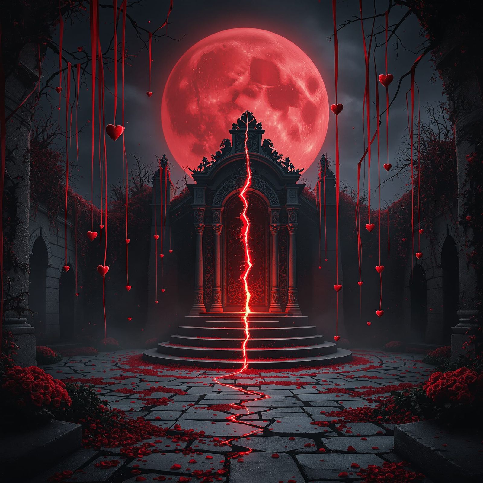 A dark fantasy gothic scene portraying “The Valentine’s Curs...