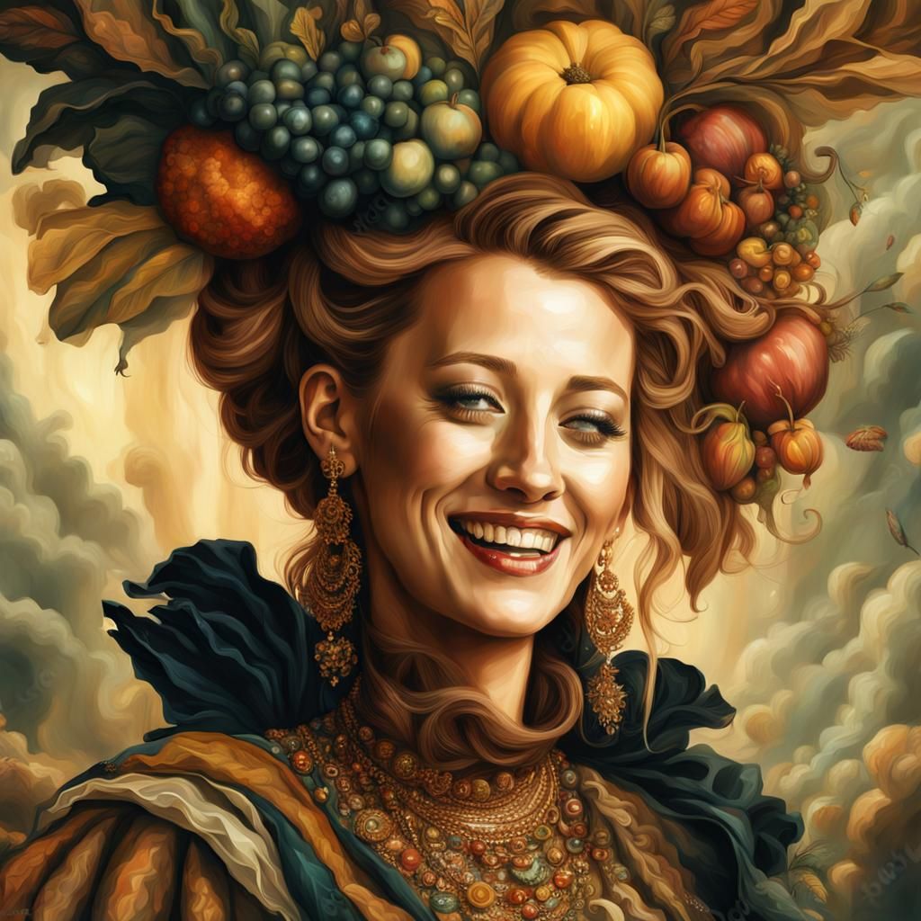Blake Lively Portrait in Arcimboldo and Caravaggio Style