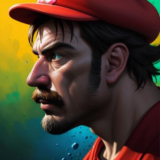 Hyperrealistic Mario Splash Art Concept