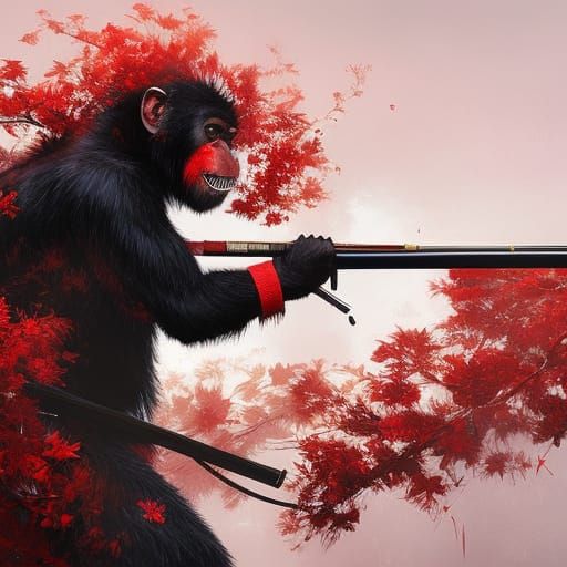 Chimpanzee Samurai Portrait in Speedpaint Style