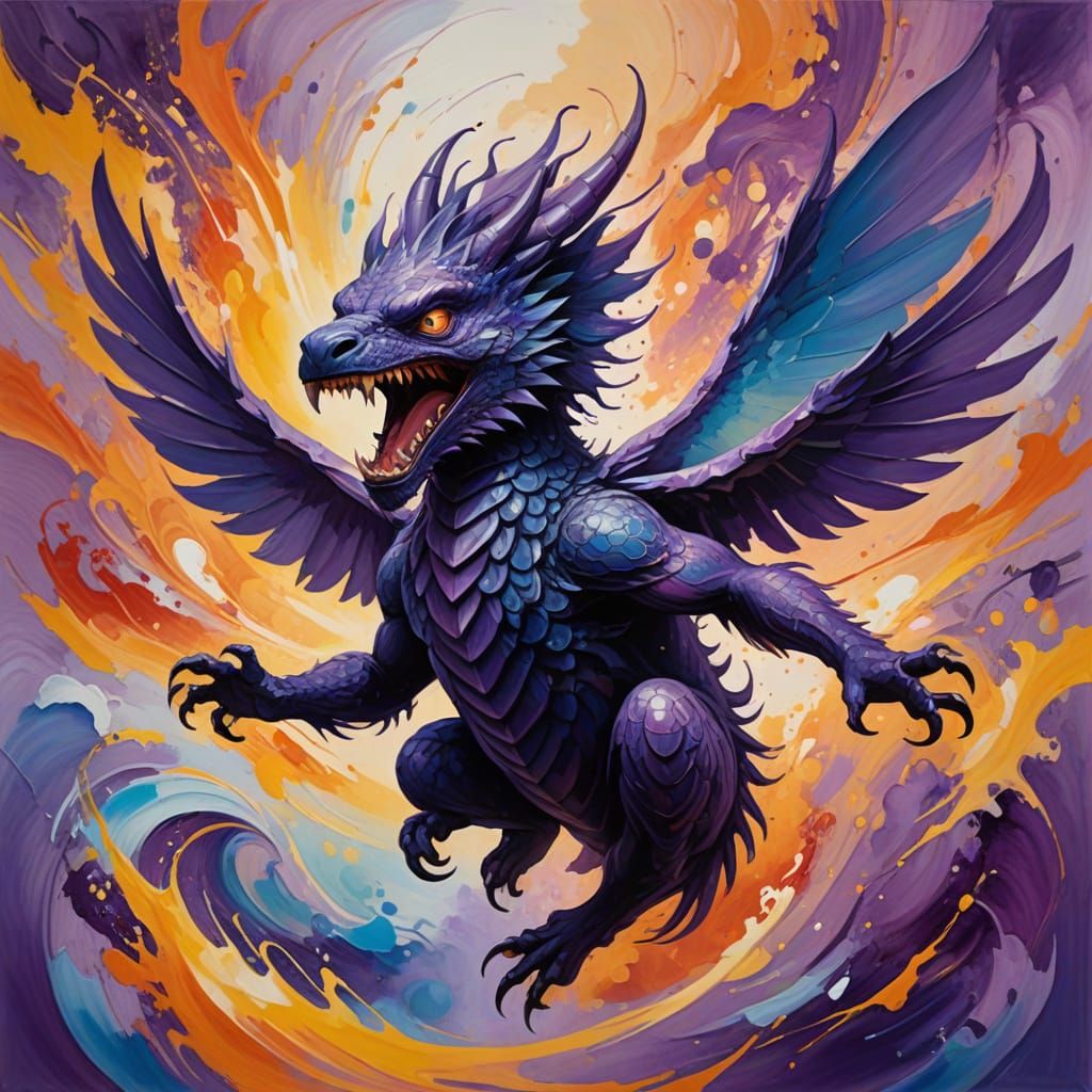 Vibrant Gouache Masterpiece of a Flying Purple People Eater ...