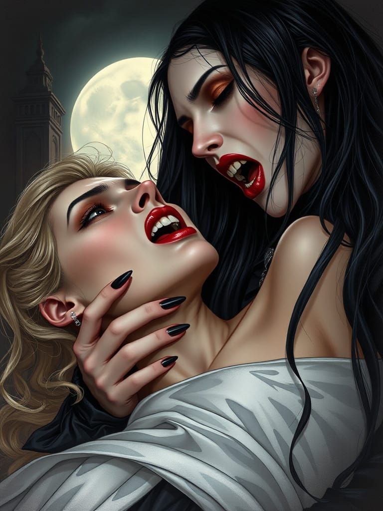 Gothic Vampire Woman in Victorian-Era Portraiture
