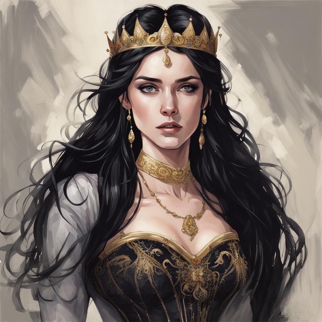 Pale Woman with Tiara and Stormy Eyes