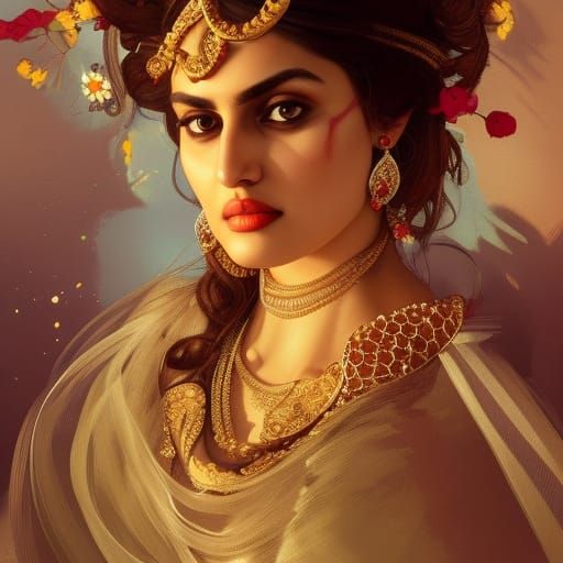 Indian Bride Portrait in Hyperdetailed Digital Art