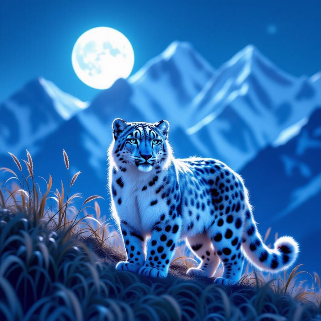 Spectral Snow Leopard in Moonlit Synthwave Style
