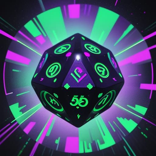 Retro-Futuristic Dice in Neon Holographic Glory