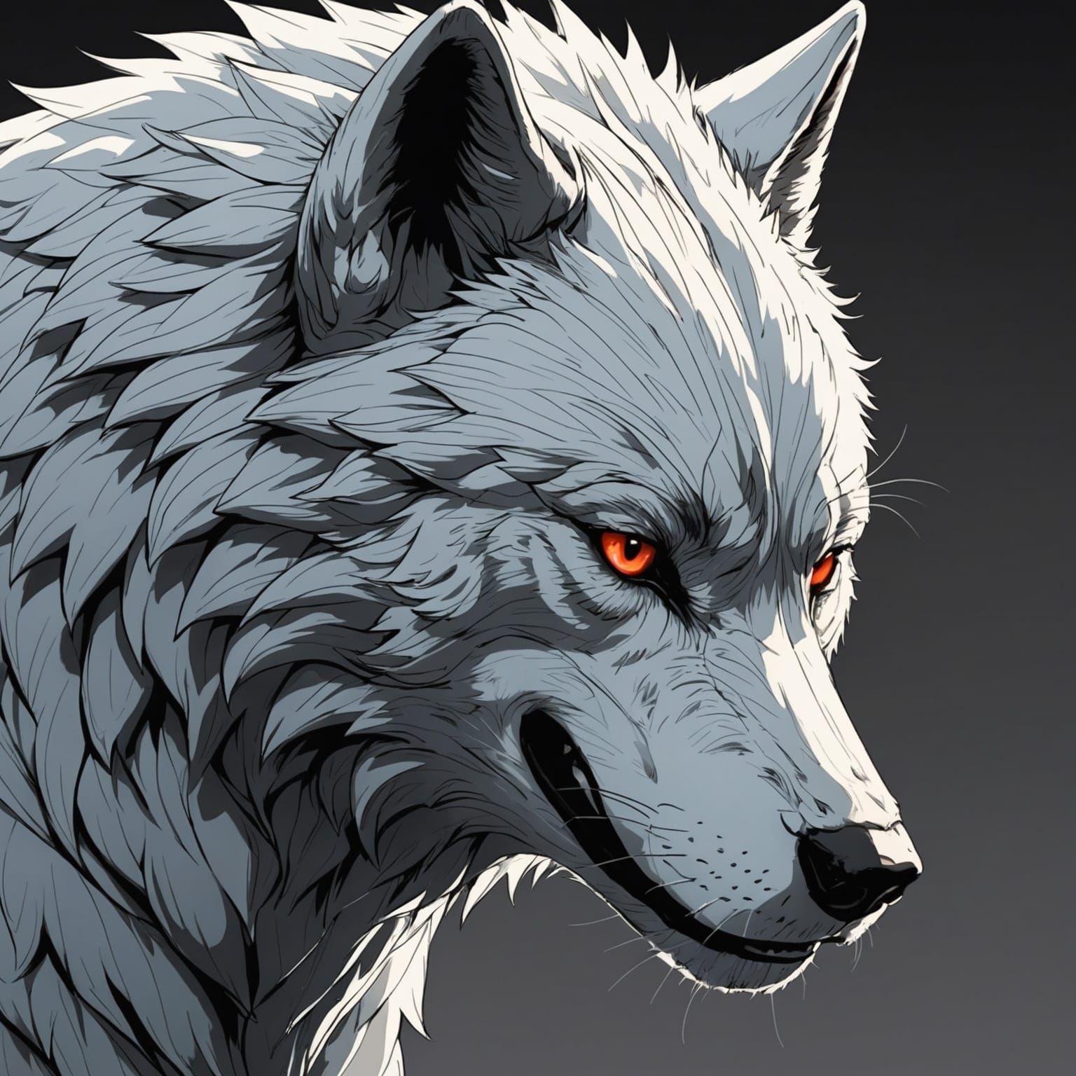 Anime Wolf Head Outline in Manga Style