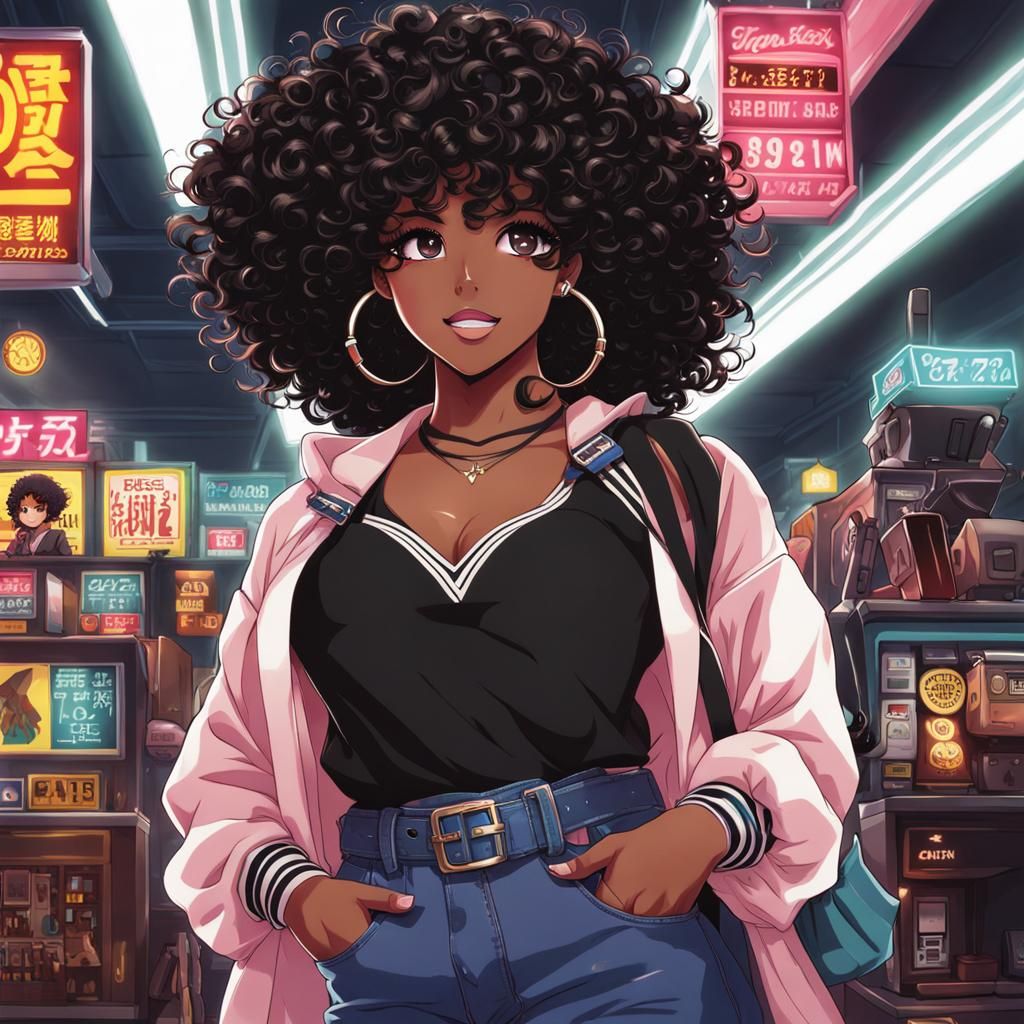 Black Girl in 80s Anime Style