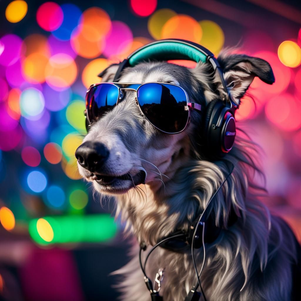 Deerhound Dog DJ at Rave Party