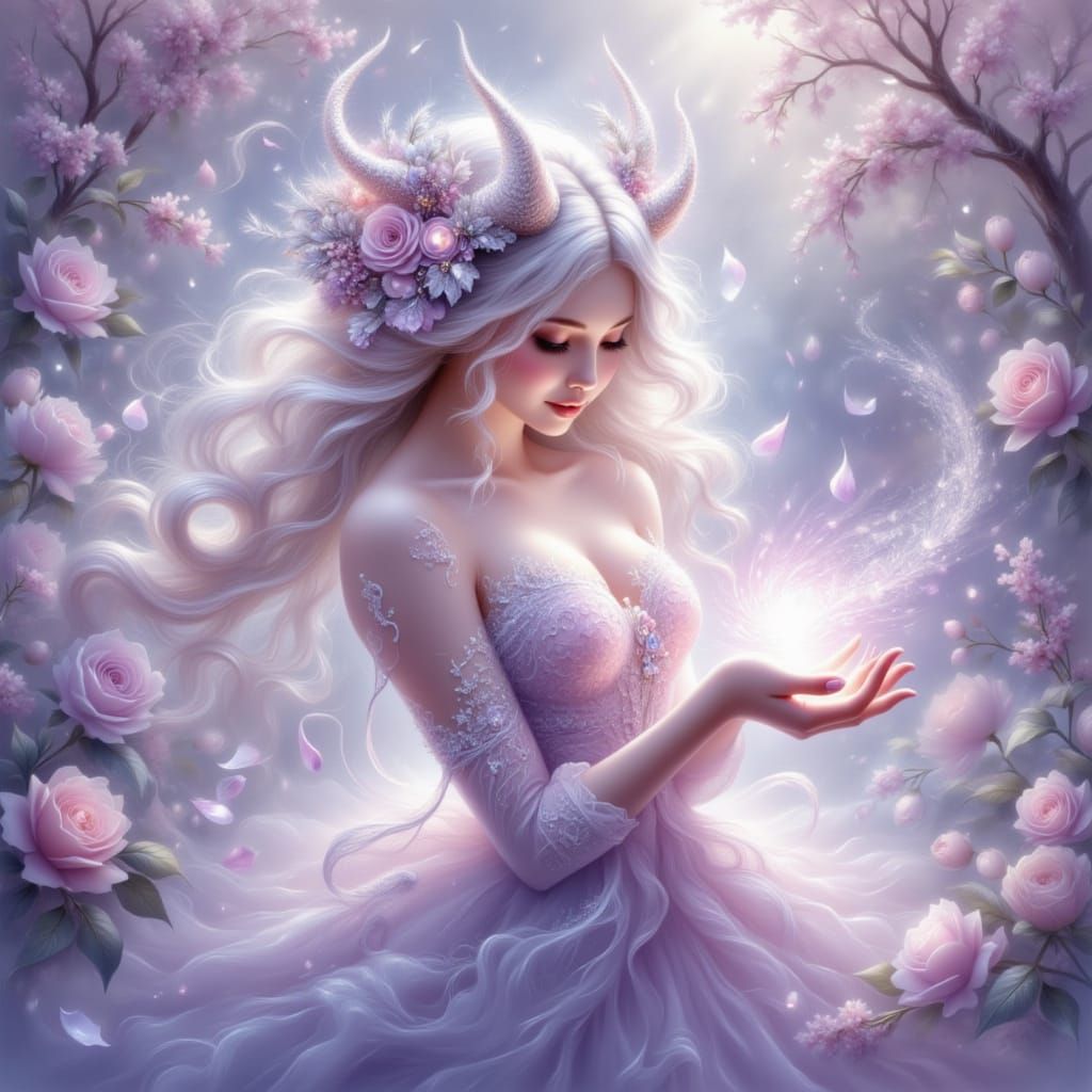 Anime Sorceress Casting Dynamic Spells in Mystical Garden