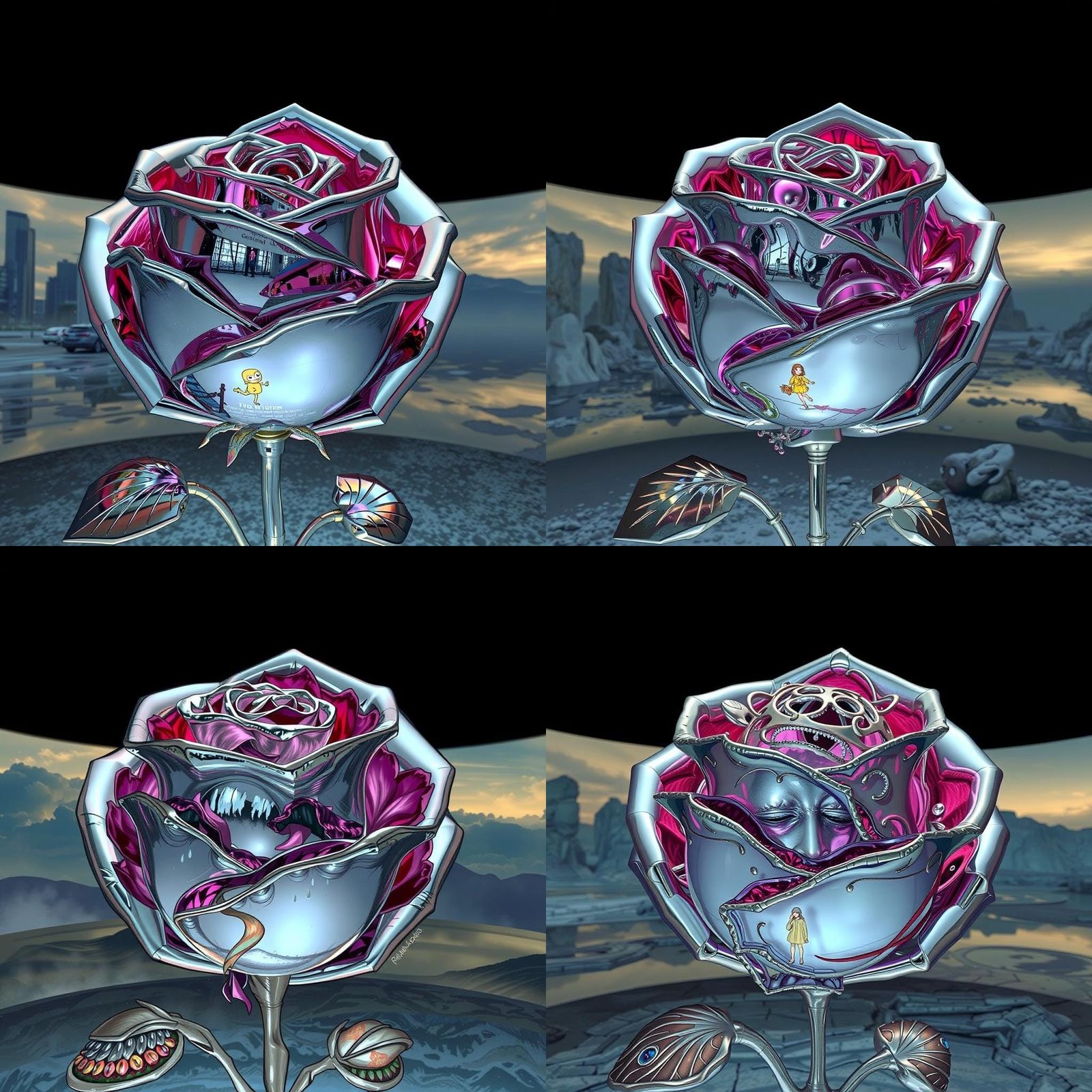 Reflective Rose Statue in Light and Space Style