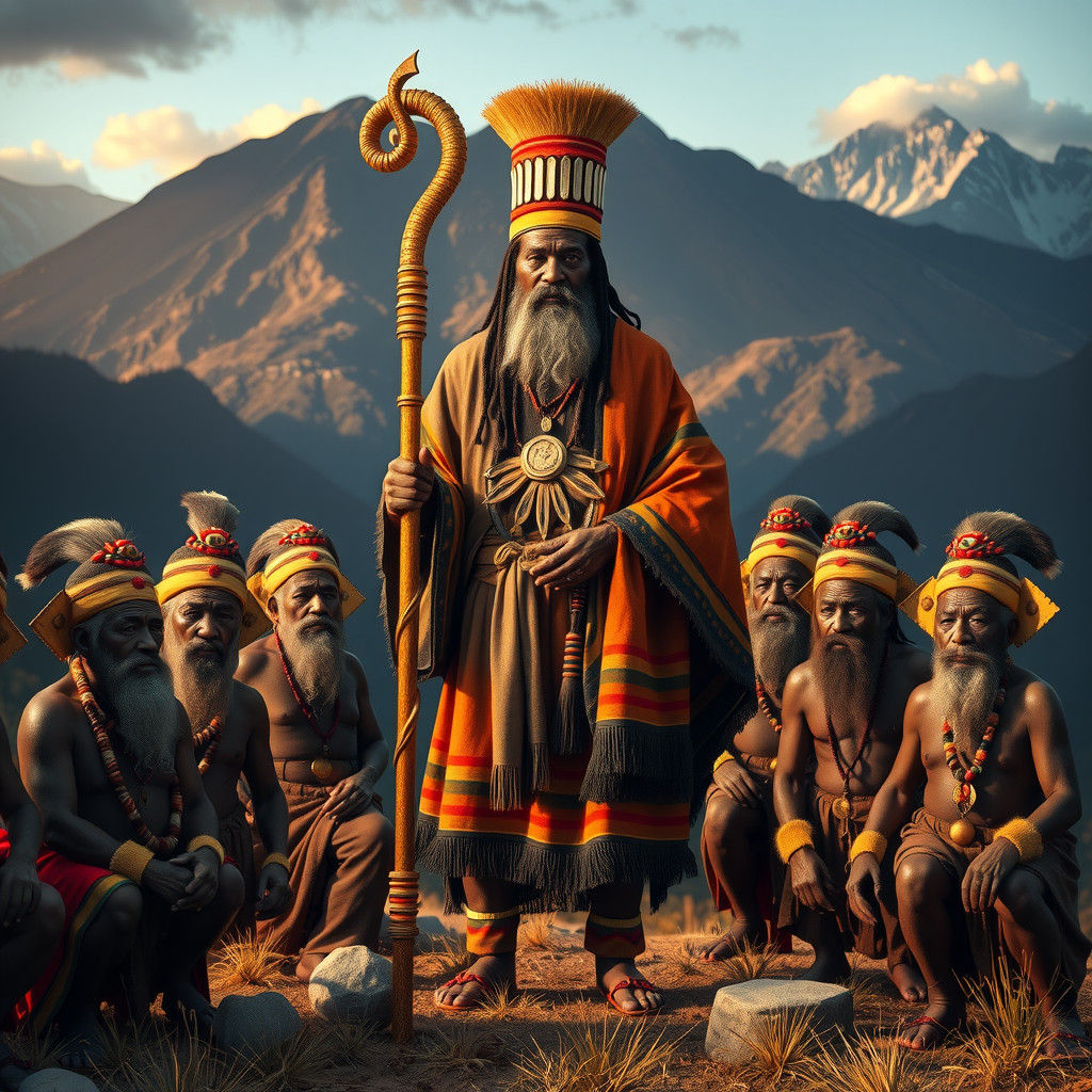 Majestic Basotho God with Ancestors, Digital Art