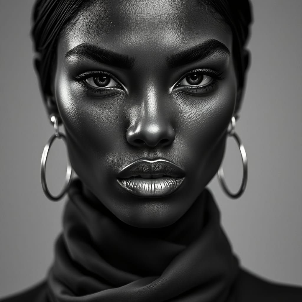 Timeless Black and White Supermodel Portrait in High-End Fas...