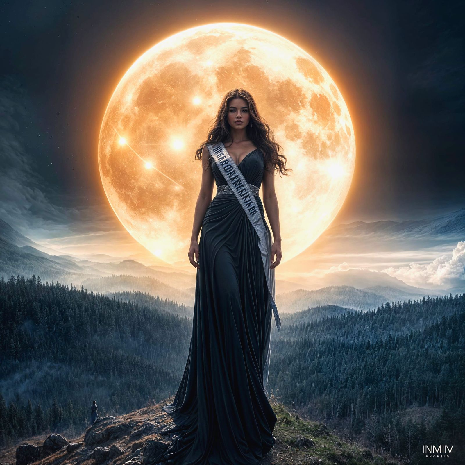 Moody Silhouette of Miss Universe Figure by Moonlight