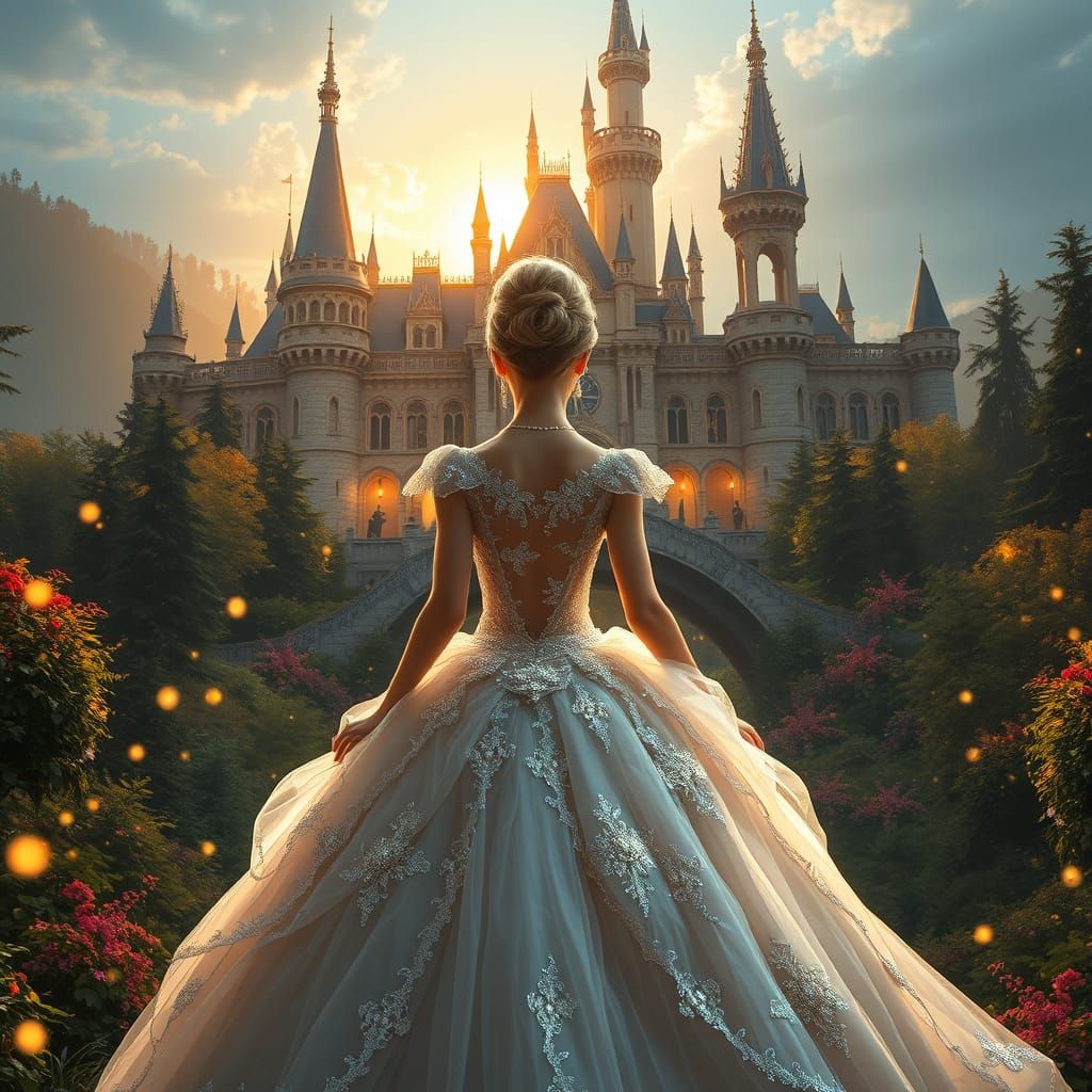Cinderella in Enchanting Gothic Castle Landscape