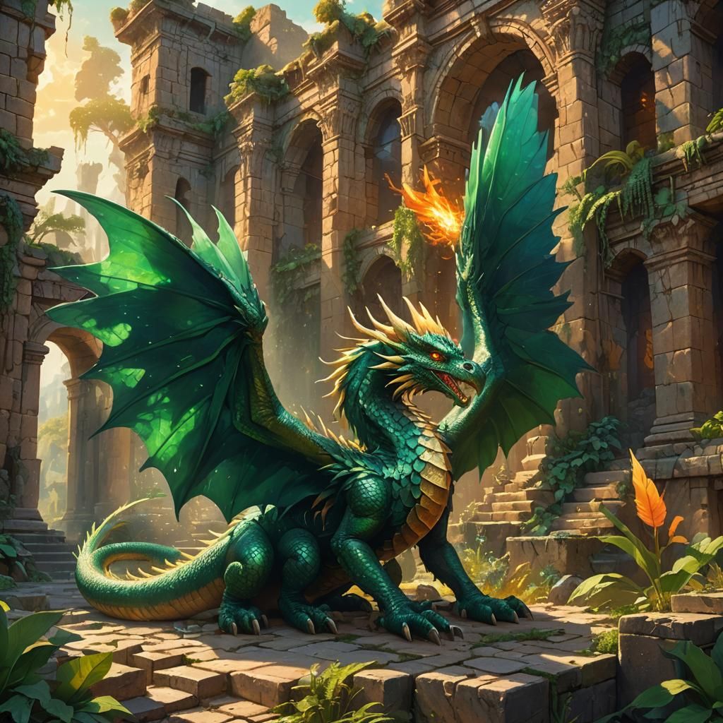 Dragon and Phoenix in Mystical Ruins
