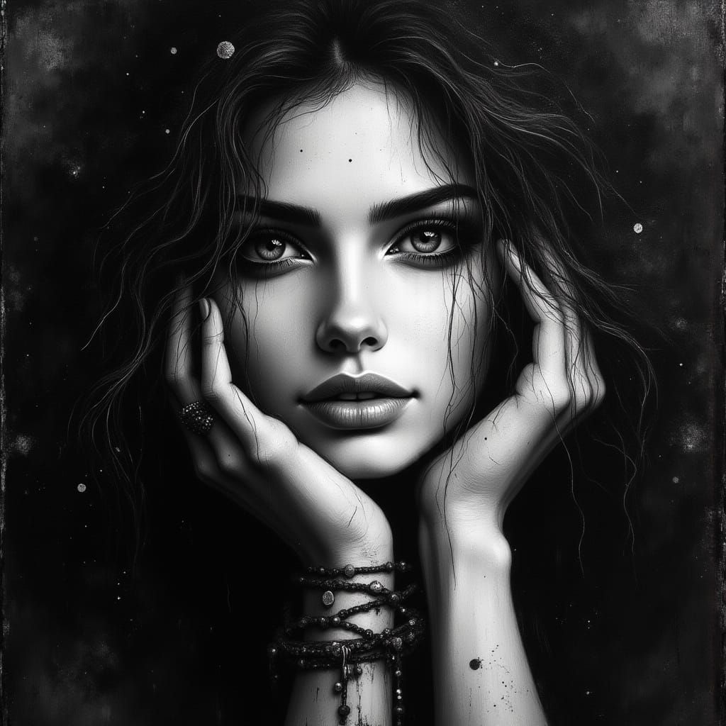 Monochromatic Portrait of a Woman with Deep Eyes