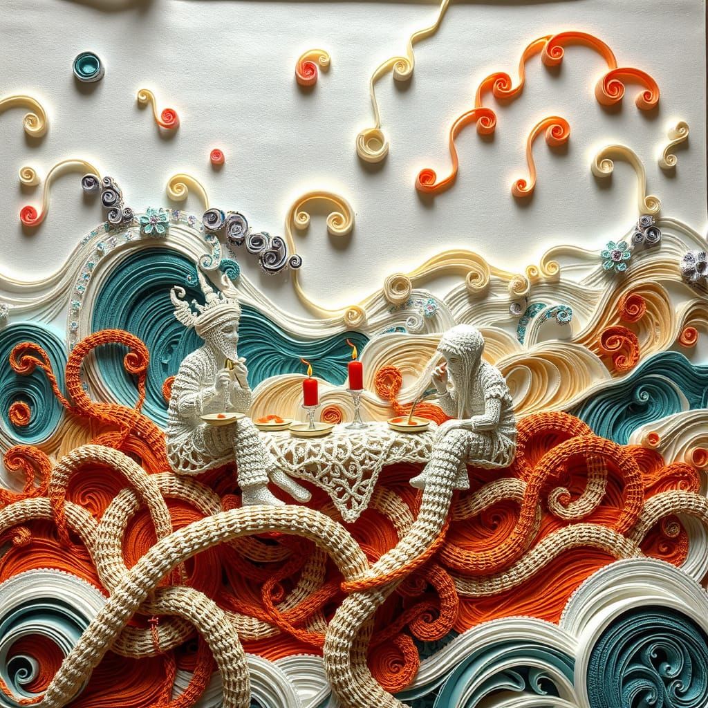 Crocheted Plumbing Pipes with Deities in Alcohol Ink