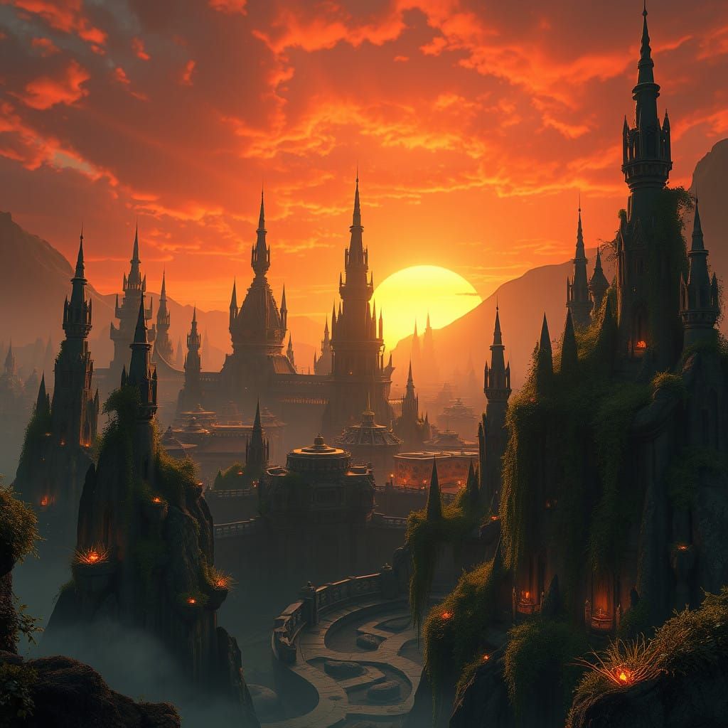 Ethereal Fantasy Realm Unveiled in Detailed Matte Painting