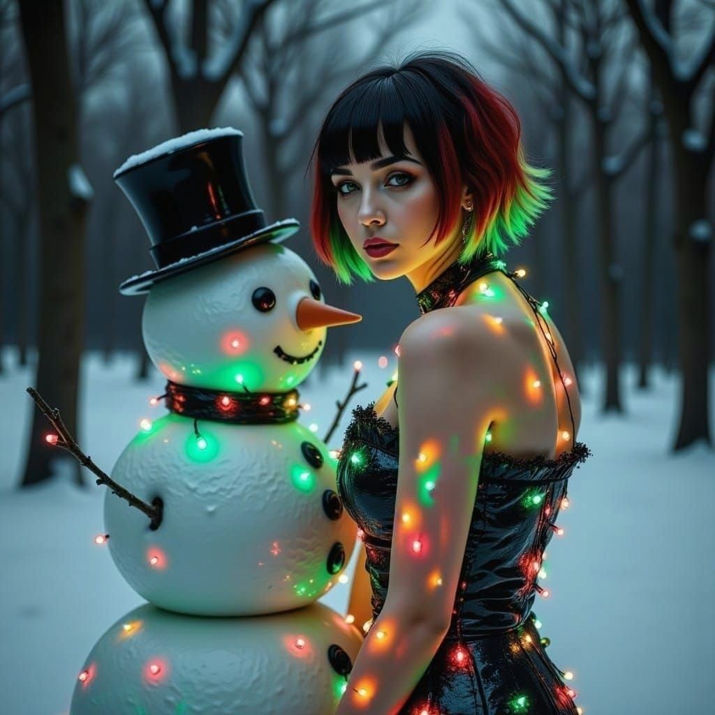 Edgy Christmas Scene with Sia and Snowman