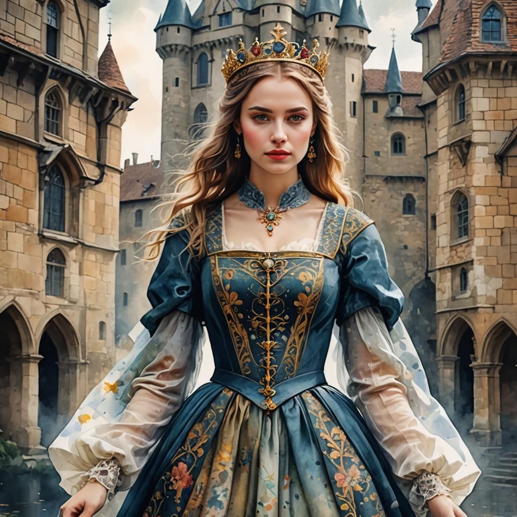 Young princess standing by next medieval liars