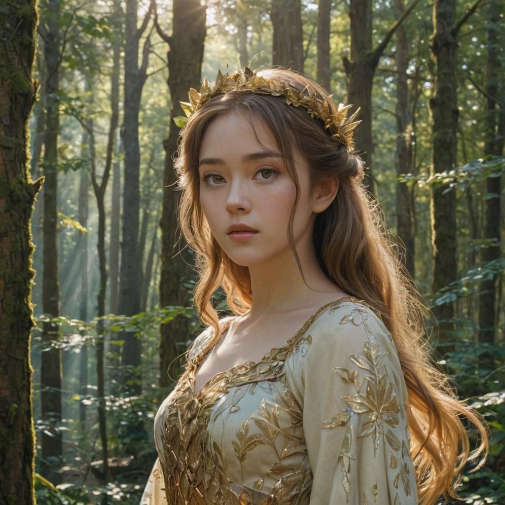 Anime Forest Princess Portrait in Watercolor Style