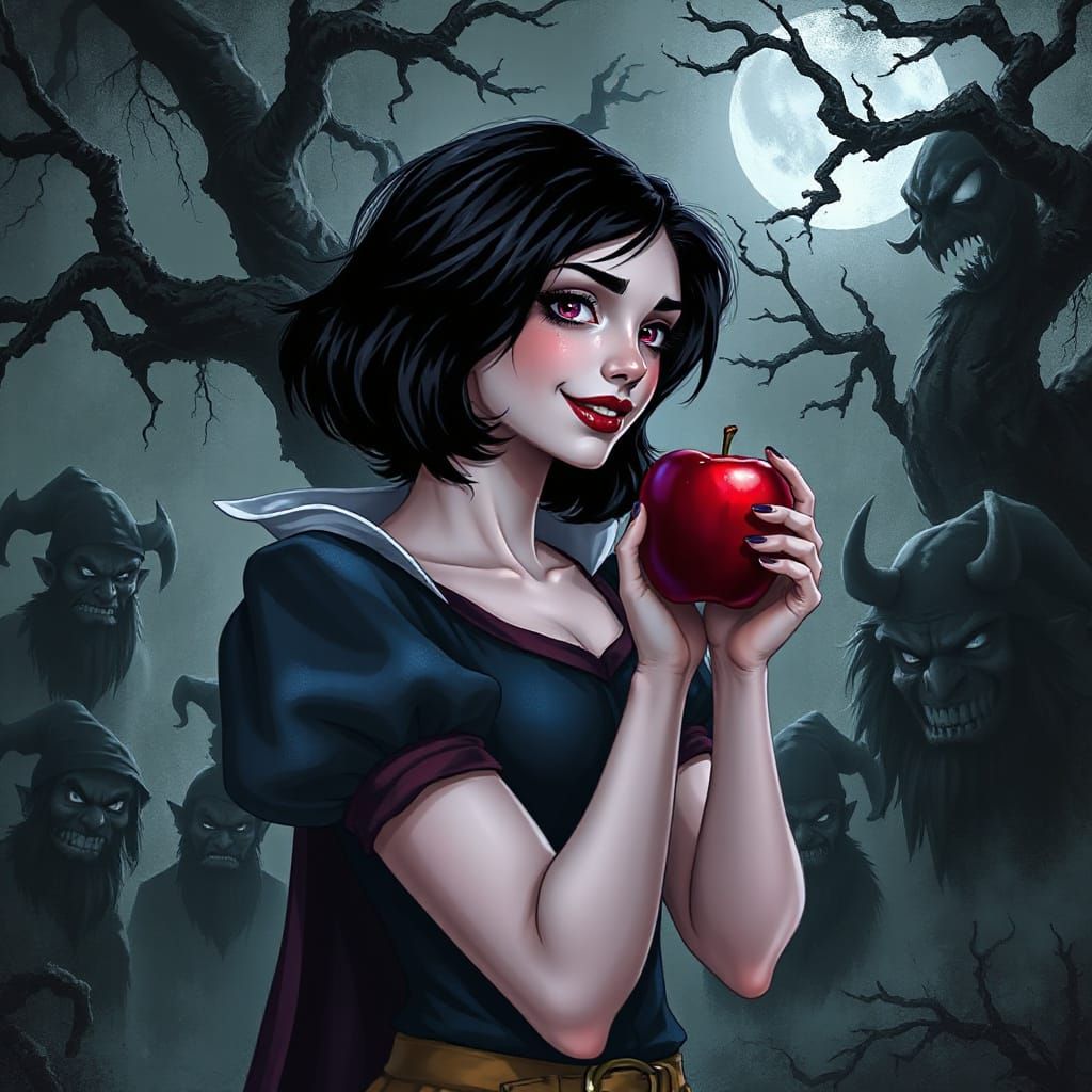 Dark Gothic Snow White Enchants with a Red Apple