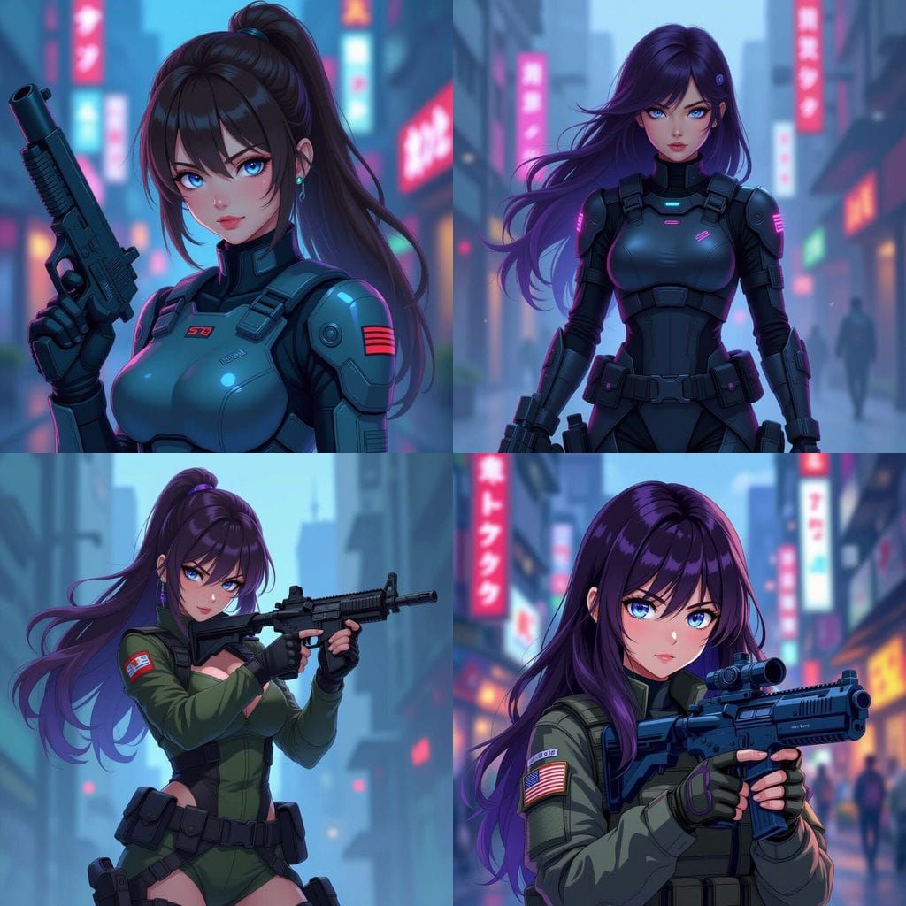Futuristic Anime Gunner Girl in Tokyo Style