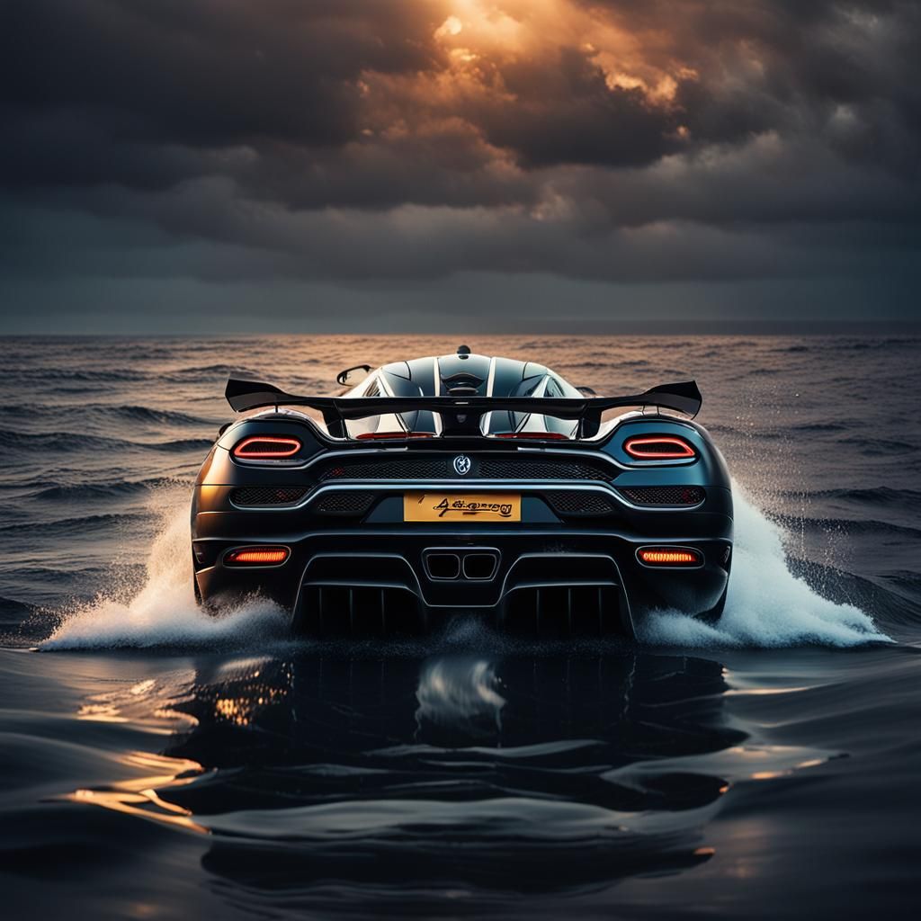 Koenigsegg Agera on Yacht in Stormy Sunset