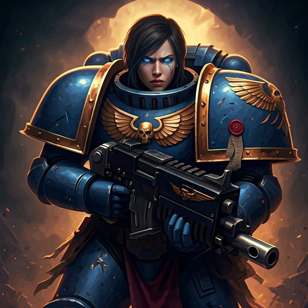 Warrior Korra in Blue Power Armor, Warhammer 40k, Bolter
