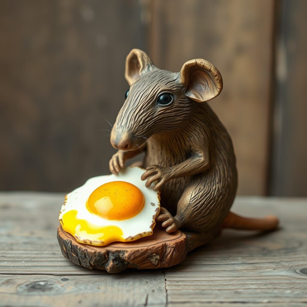 Rustic Rat Savoring Fried Egg in Folk-Art Style
