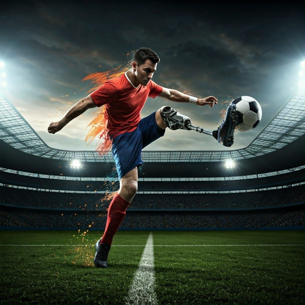 Paralympic Soccer Player Kicking Ball in Sports Art Style