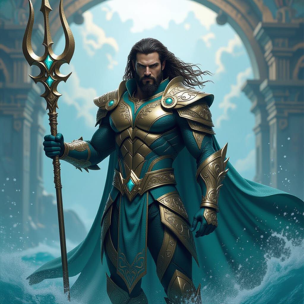 Aquaman in Final Fantasy Armor, Yoshitaka Amano Style