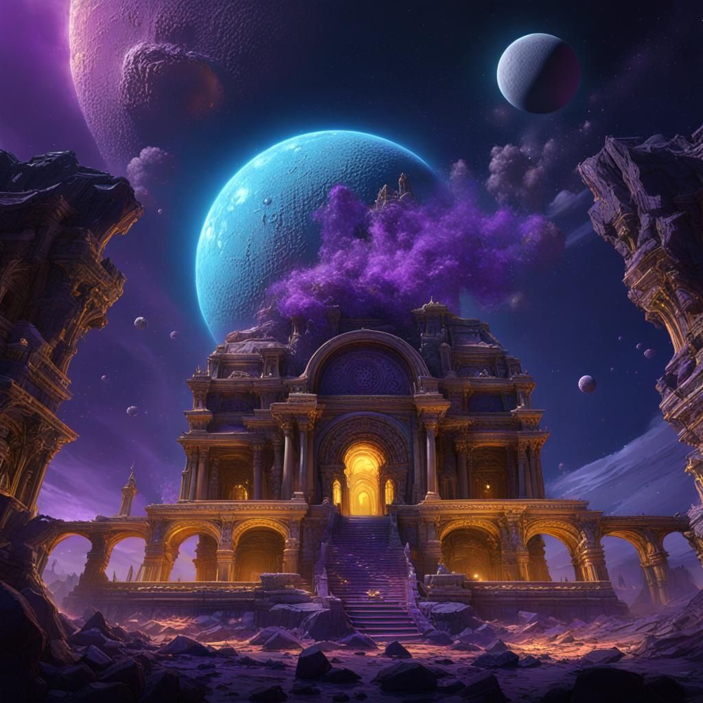 Asteroid Impact Shatters Moon in Dark Fantasy Style