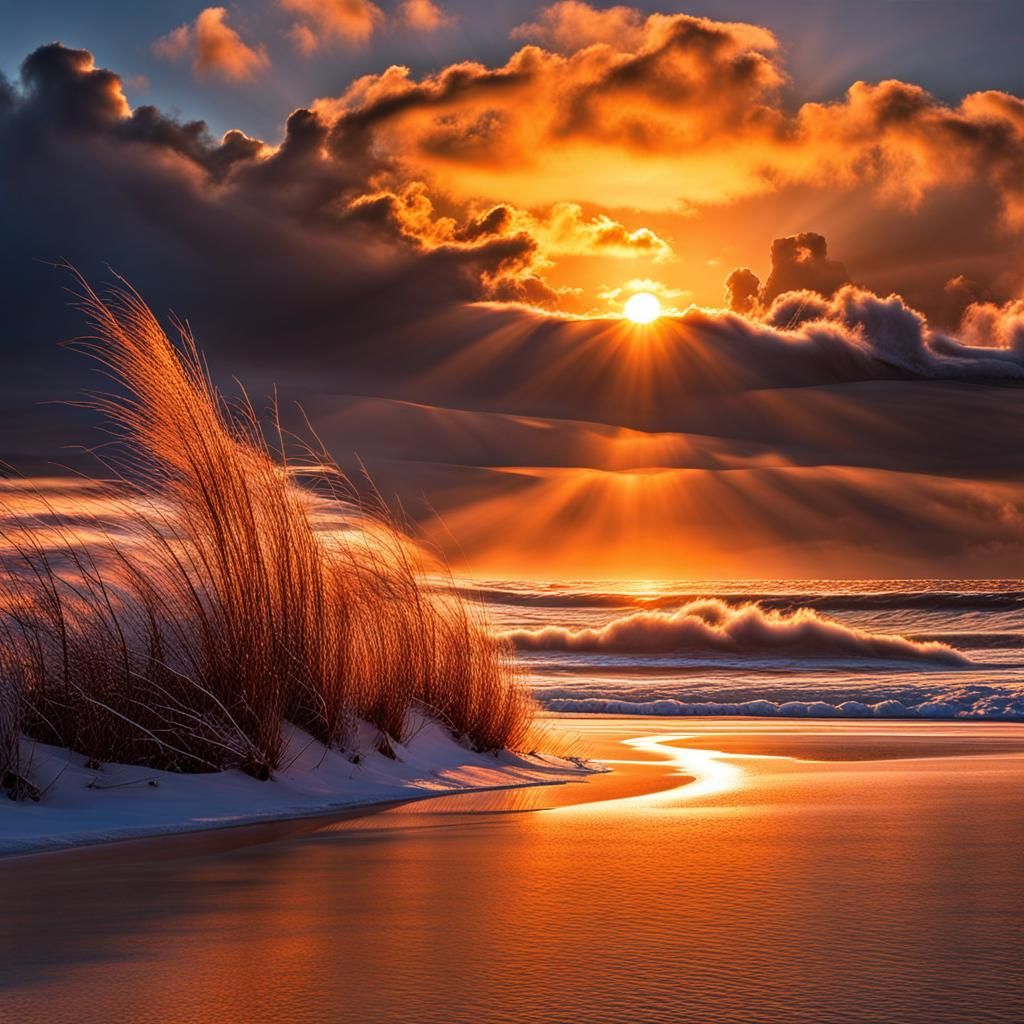 Stunning Sunset Beach Photograph in Hyperrealistic Style